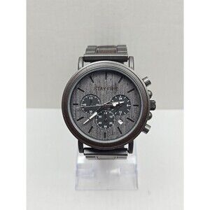 Stay Fine Wood Chronograph Quartz Brown Dial Date Bracelet New Battery Men Watch